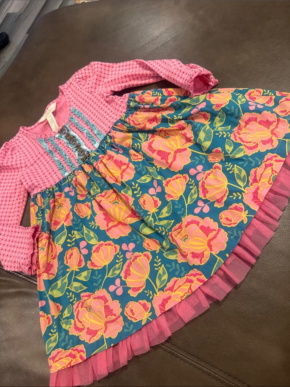 Matilda Jane Pink and Teal Floral Long-Sleeve Dress